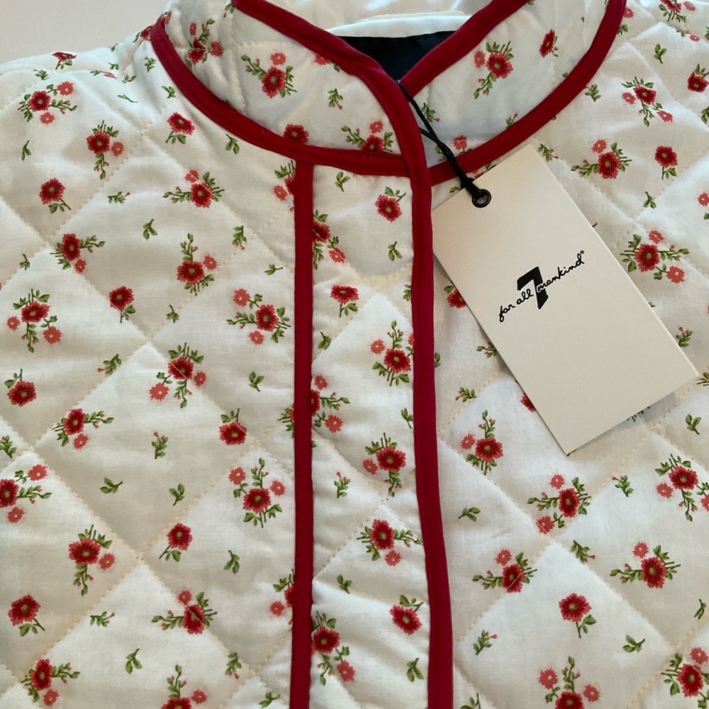 NWT 7 for All Mankind Quilted Flowers Red and White Jacket Coat - Picture 2 of 8